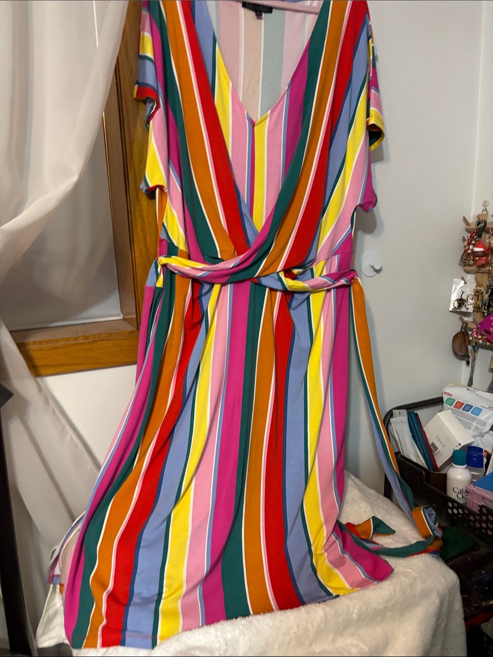 Eloquii Multicolor Striped Midi Dress - Pink, Red, Yellow, Green, Blue - Picture 1 of 3